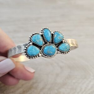 Turquoise Sterling Silver Cluster Cuff Bracelet